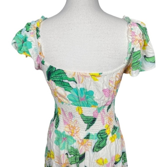 Cleobella Dress Womens Small Tropical Floral Leafy Smocked Beachy Vacation Boho - Picture 6 of 15